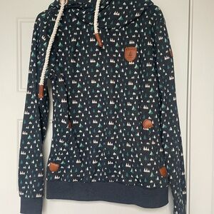 Wanakome Forest Print Hoodie - Navy and White